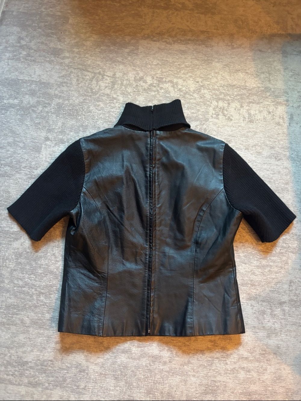 Vintage Y2K Leather Top M Newport News Black Ribbed Zip Up Half Sleeve Jacket
